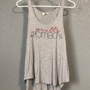 Loose Grey “Pretty Tomboy” Razorback Tank Top
